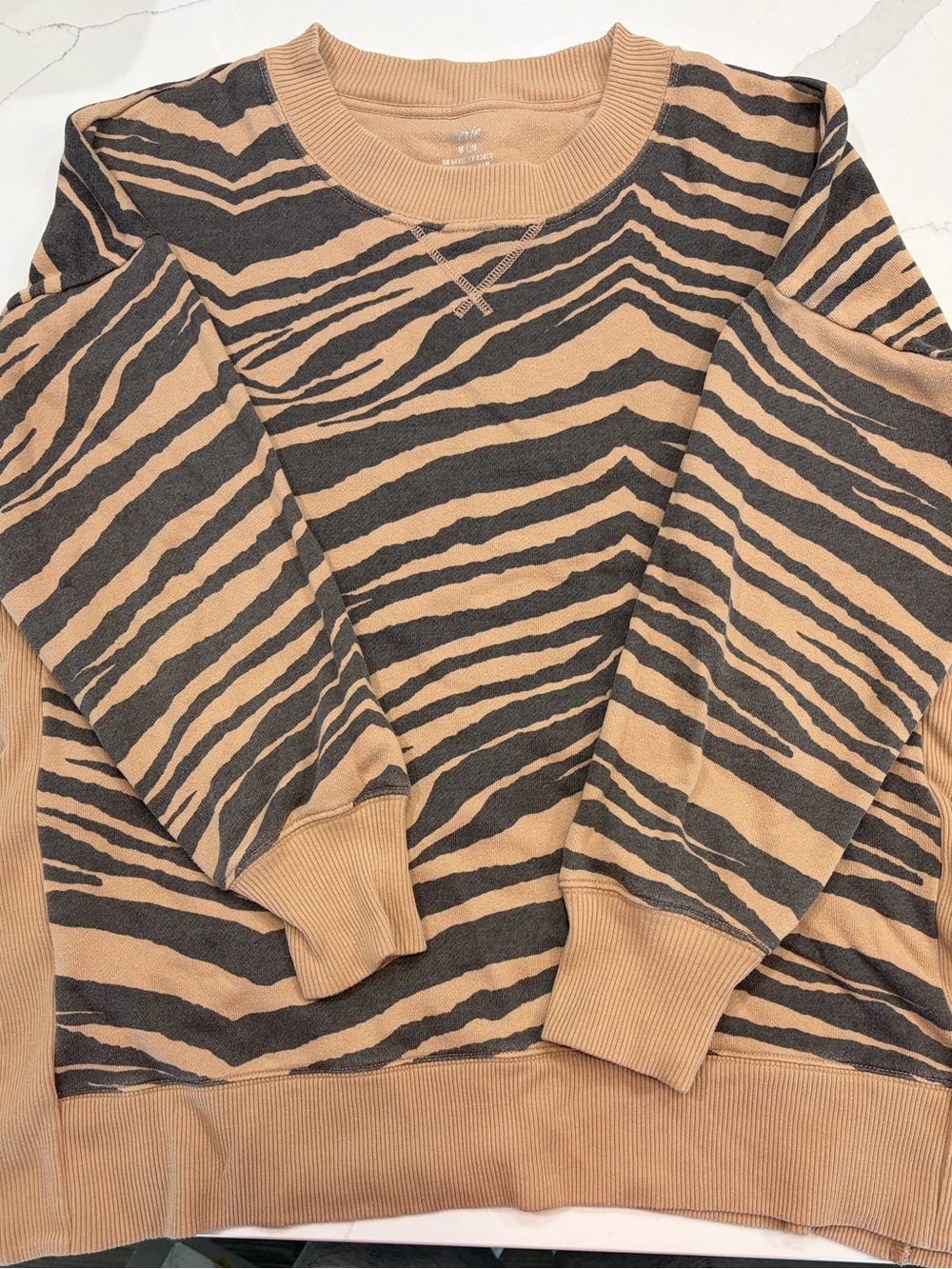 aerie Tan and Black Zebra-Print Crewneck Sweatshirt